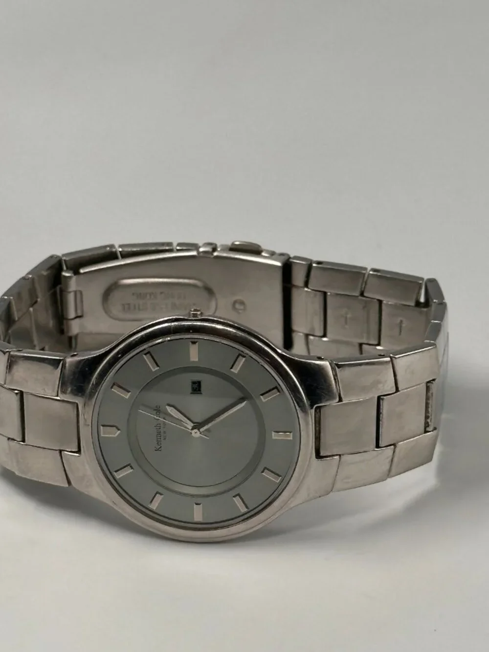 3/$30 Kenneth Cole Watch Men Silver Missing Crown Untested Selling As Is 8.25